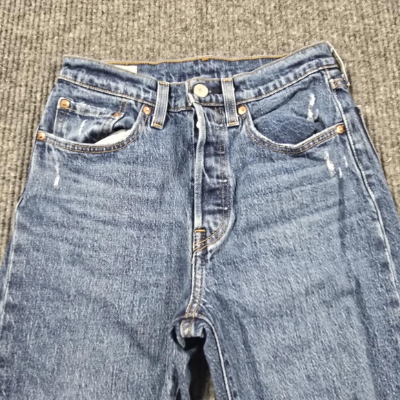 Levis 501 Jeans Womens 26x26 Blue Distressed Button Fly Premium Big E‎ 25x23 - Picture 1 of 16